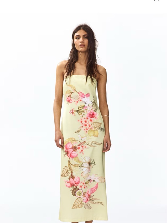 H&M Dresses & Skirts - H&M Strapless Floral Slip Dress in Pale Yellow with Pink Accents